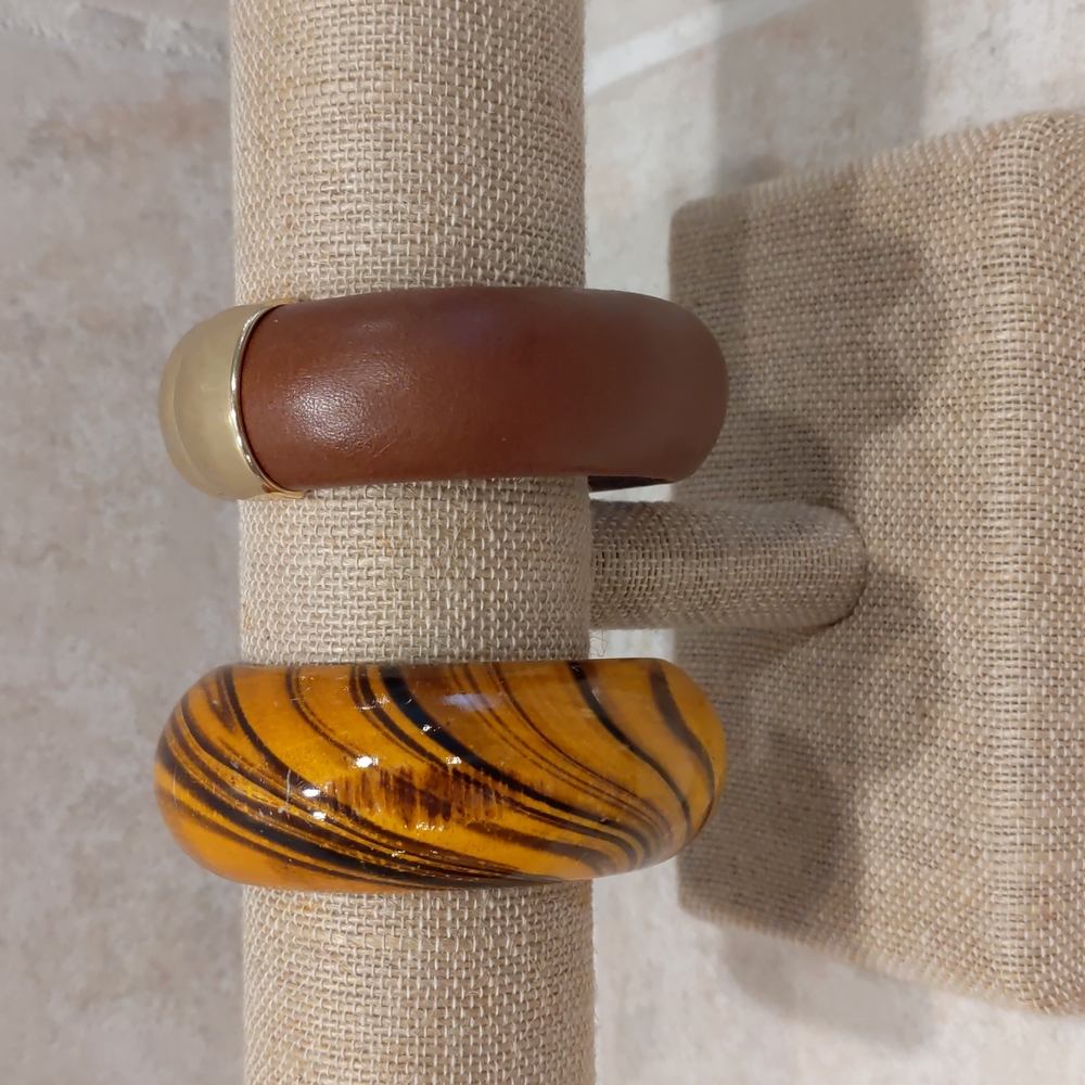 3 for $30 Lot of Two Cuff Bangle Bracelets Wood and Leather Fashion Jewelery